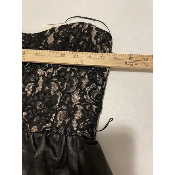 Vintage NWT $410 ABS Allen Schwartz Size 8 Black Lace Leather Peplum Dress - Picture 4 of 10